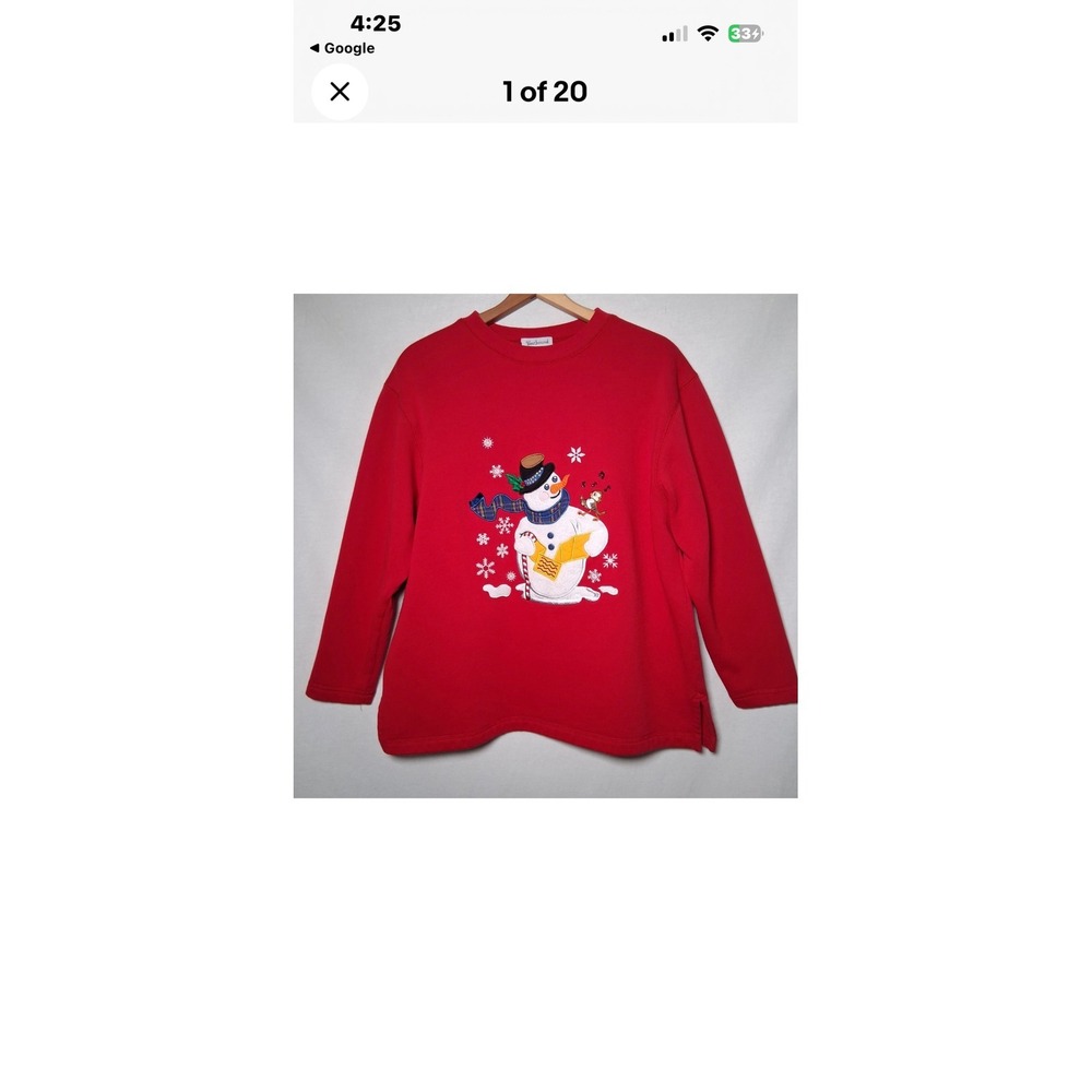 Westbound II Red Christmas Snowman Embroidered Sweatshirt Plus Size 1X Holiday